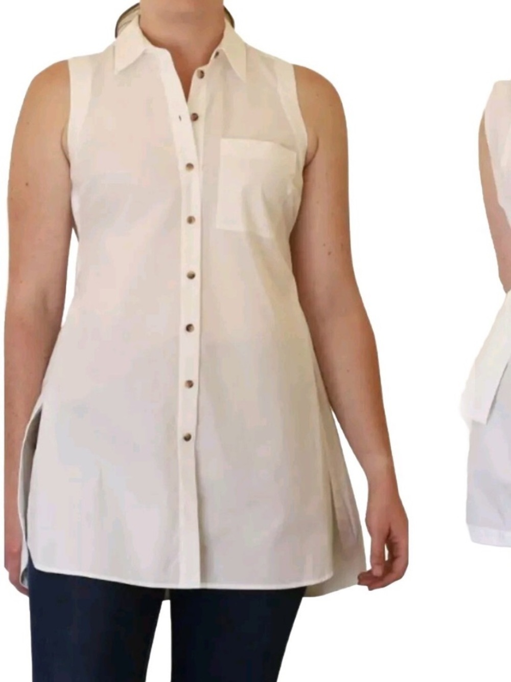 MAEVE ANTHROPOLOGIE WOMENS WHITE SLEEVELESS BUTTON DOWN TUNIC BLOUSE COTTON 12